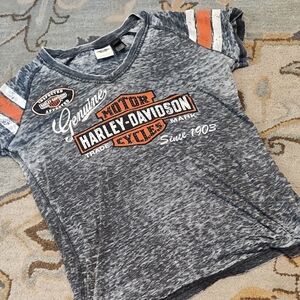 Harley-Davidson Ladies Tee in Gray with Orange Stripes